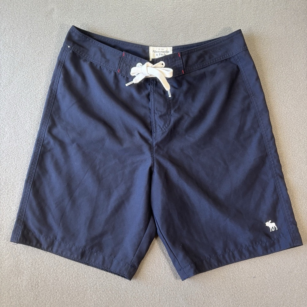 Abercrombie & Fitch Mens L Navy Board Shorts Swim Trunks Moose Logo Y2K Beach